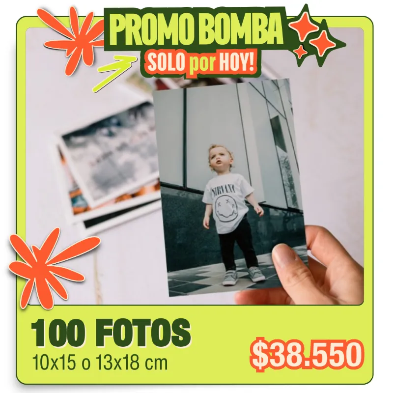 BOMBA 100 Fotos 10x15 o 13x18 cm a $38.550