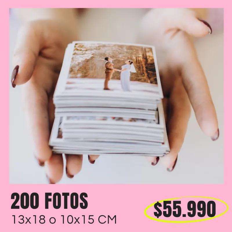 200 Fotos 10x15 o 13x18 cm a $55.990 200 Fotos 10x15 o 13x18 cm a $55.990